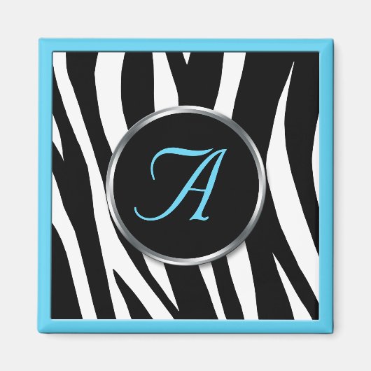 Chic Zebra Print Aqua Blue Monogram Magnet (Vorne)
