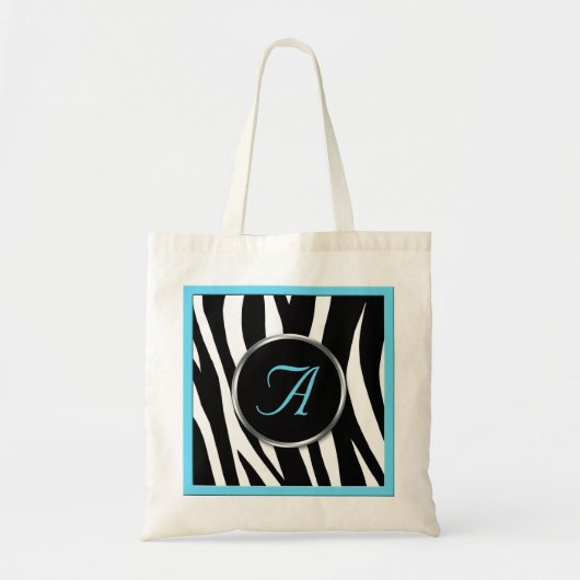 Chic Zebra Print Aqua Blue Monogram Toag Tragetasche (Vorne)
