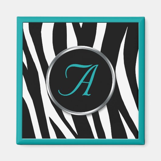 Chic Zebra Print Aquamarin Monogram Magnet (Vorne)