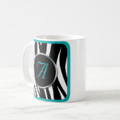 Chic Zebra Print Aquamarin Monogram Tasse (Vorderseite Links)