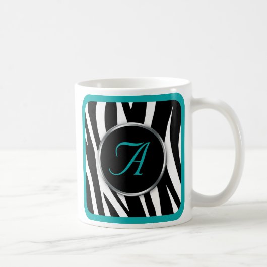 Chic Zebra Print Aquamarin Monogram Tasse (Rechts)