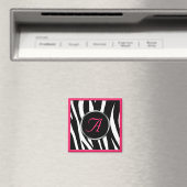 Chic Zebra Print Berry Pink Monogram Magnet (In Situ (Geschirrspüler))