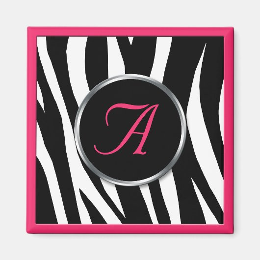 Chic Zebra Print Berry Pink Monogram Magnet (Vorne)