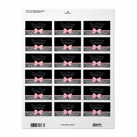 Chic Zebra Print Boutique Light Adressaufkleber (Vorne)