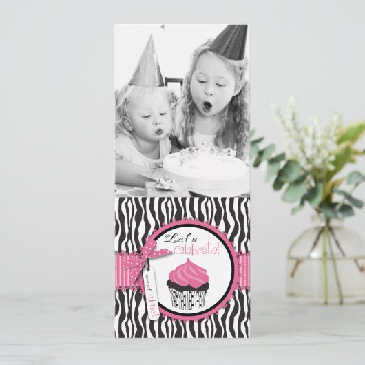 Chic Zebra Print & Cupcake Birthday Foto Vorlage (Stehend Vorderseite)