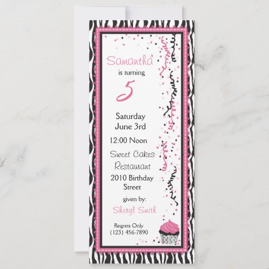 Chic Zebra Print & Cupcake Birthday Foto Vorlage (Rückseite)