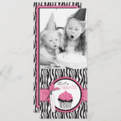 Chic Zebra Print & Cupcake Birthday Foto Vorlage (Vorne/Hinten)