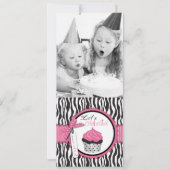 Chic Zebra Print & Cupcake Birthday Foto Vorlage (Vorderseite)