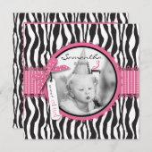 Chic Zebra Print & Cupcake Birthday Foto Vorlage (Vorne/Hinten)