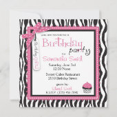 Chic Zebra Print Cupcake Geburtstag Einladung (Rückseite)