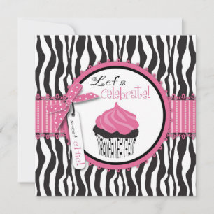 Chic Zebra Print Cupcake Geburtstag Einladung