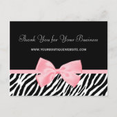 Chic Zebra Print Danke Licht True Pink Ribbon Postkarte (Vorderseite)