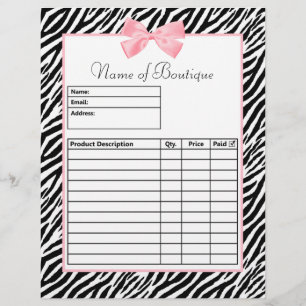 Chic Zebra Print Light True Pink Ribbon Order Form