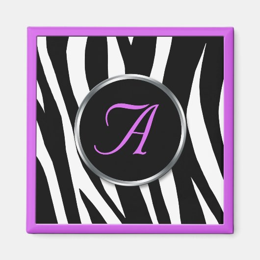Chic Zebra Print Lila Monogram Magnet (Vorne)