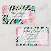 Chic Zebra Print mit Girl Pink Floral Visitenkarte (Vorne/Hinten)