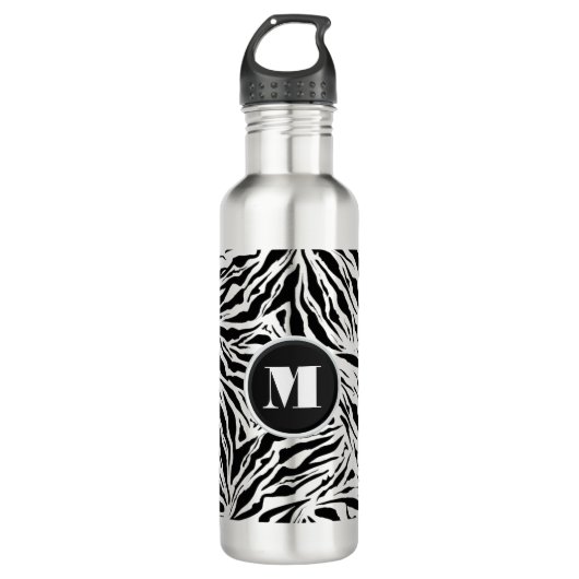 Chic Zebra Print Monogram Edelstahlflasche (Vorderseite)