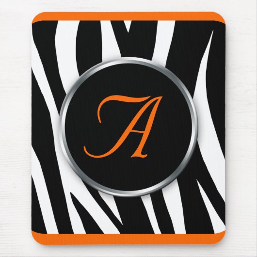 Chic Zebra Print Orange Monogram Mousepad (Vorne)