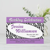 Chic Zebra Print Oval Lila Geburtstag Einladungen (Stehend Vorderseite)