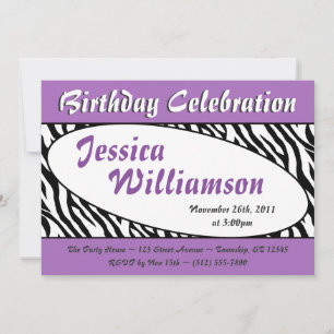 Chic Zebra Print Oval Lila Geburtstag Einladungen