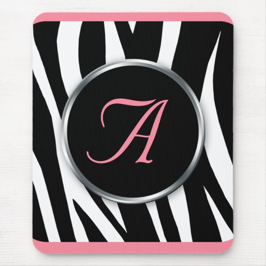 Chic Zebra Print Pink Monogram Mousepad (Vorne)