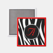 Chic Zebra Print Red Monogram Magnet (Vorderseite/Rückseite)