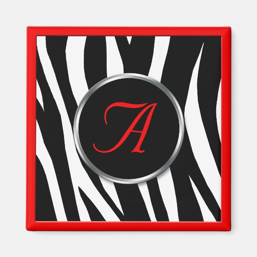Chic Zebra Print Red Monogram Magnet (Vorne)