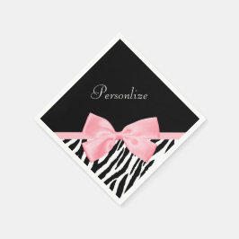 Chic Zebra Print Soft Girl Light Pink Ribbon Serviette