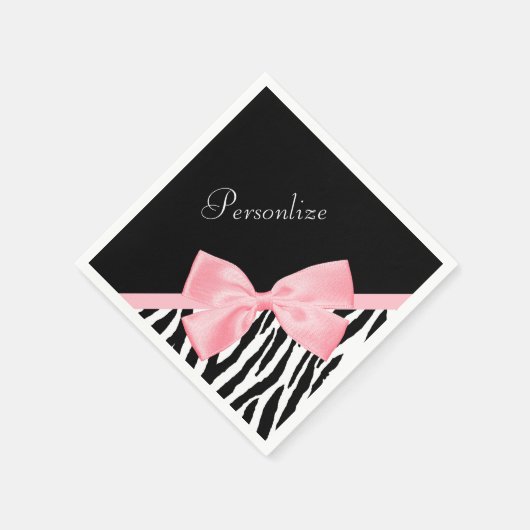 Chic Zebra Print Soft Girl Light Pink Ribbon Serviette (Ecke)