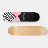 Chic Zebra Print Soft Girl Light Pink Ribbon Skateboard (Horizontal)