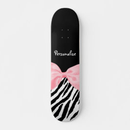 Chic Zebra Print Soft Girl Light Pink Ribbon Skateboard