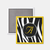 Chic Zebra Print Yellow Monogram Magnet (Vorderseite/Rückseite)