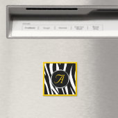 Chic Zebra Print Yellow Monogram Magnet (In Situ (Geschirrspüler))