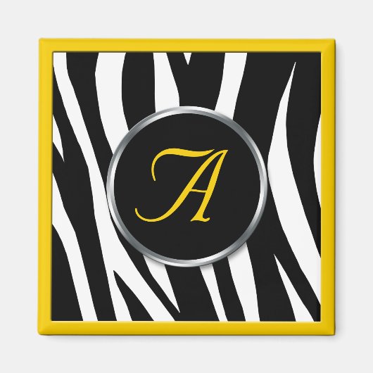 Chic Zebra Print Yellow Monogram Magnet (Vorne)