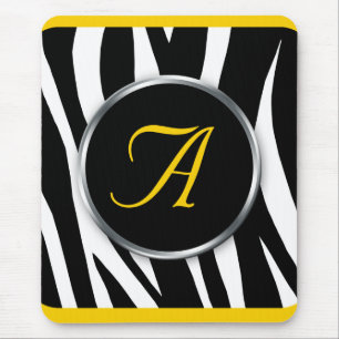 Chic Zebra Print Yellow Monogram Mousepad