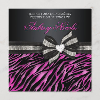 Chic Zebra Quinceñera Einladung mit Juwelen