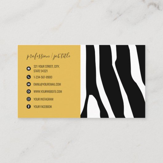 Chic Zebra Stripes & Gold Moderne Beruflich Visitenkarte (Rückseite)