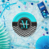 Chic Zickzack Bright Aqua Birthday Monogram Pappteller (Party)
