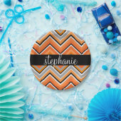 Chic Zickzack Muster Schwarz Grau Orange mit Name Pappteller (Party)