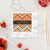 Chic Zickzack Muster Schwarz Grau Orange mit Name Serviette (Beispiel)