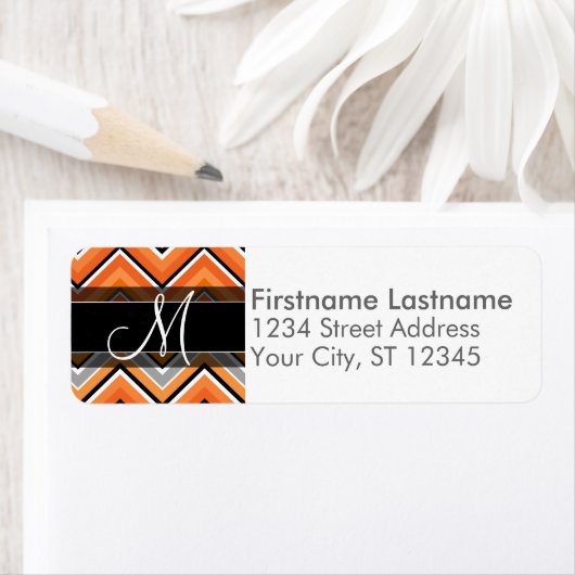 Chic Zickzack Pattern Black Gray Orange Monogram (Insitu)