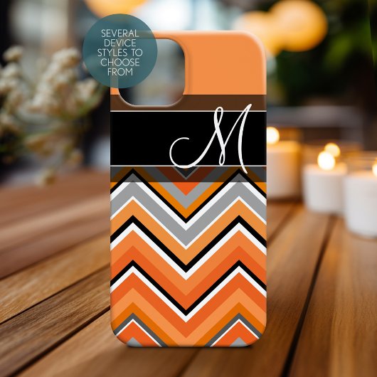 Chic Zickzack Pattern Black Gray Orange Monogram Case-Mate iPhone Hülle