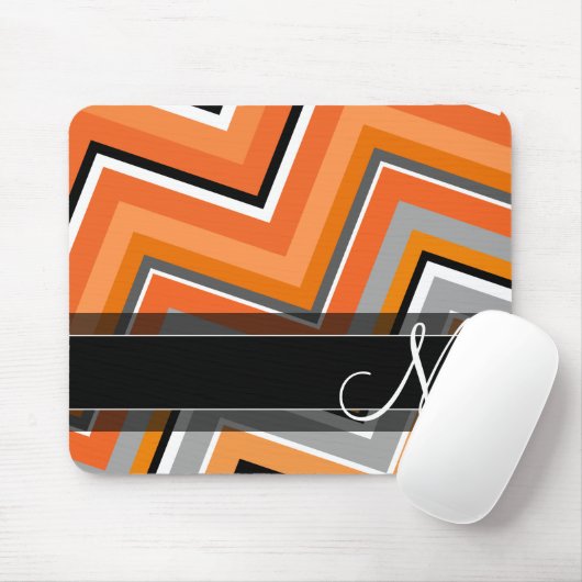 Chic Zickzack Pattern Black Gray Orange Monogram Mousepad (Mit Mouse)