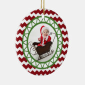 Chic-Zickzack rote grüne WeihnachtsFoto-Verzierung Keramikornament (Rechts)
