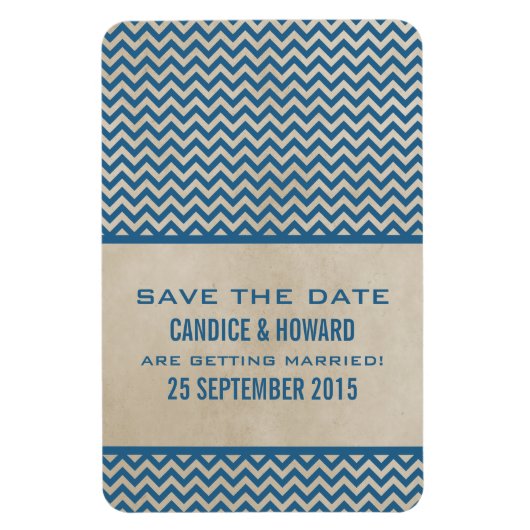 Chic Zickzack Save the Date Magnet, blau Magnet (Vertikal)