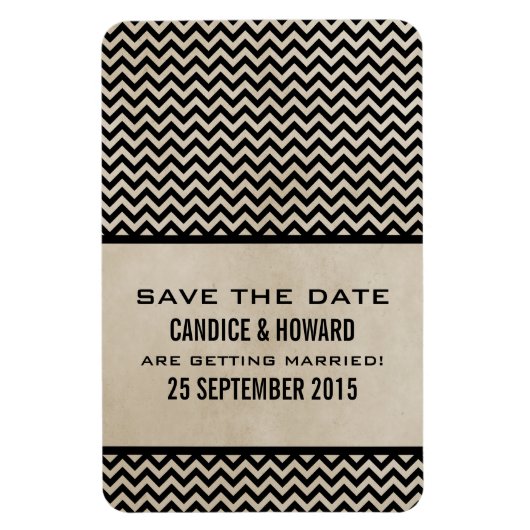 Chic Zickzack Save the Date Magnet, Ebony Magnet (Vertikal)