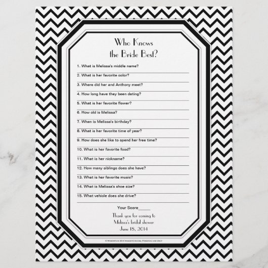 Chic Zickzack ZigZag Bride Best Brautparty Game (Vorderseite)