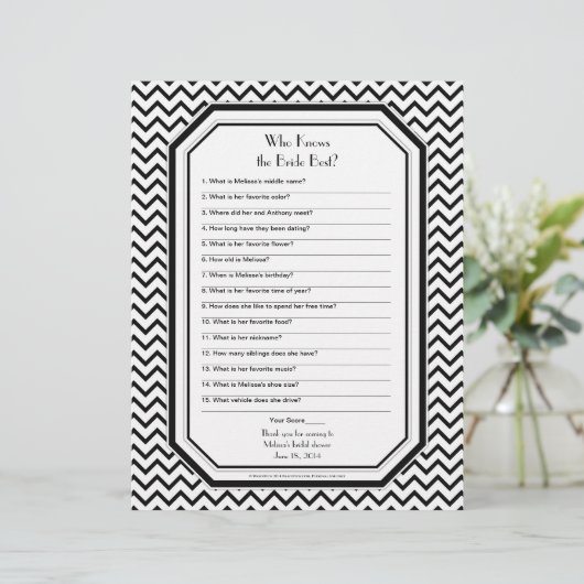 Chic Zickzack ZigZag Bride Best Brautparty Game (Stehend Vorderseite)