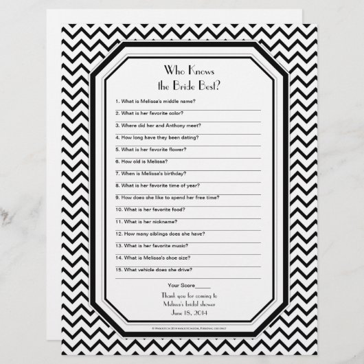 Chic Zickzack ZigZag Bride Best Brautparty Game (Vorne/Hinten)