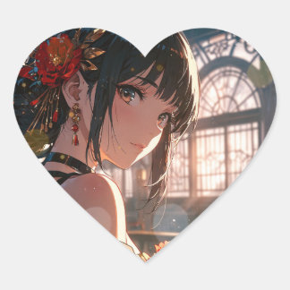 Chica con flores Herz-Aufkleber