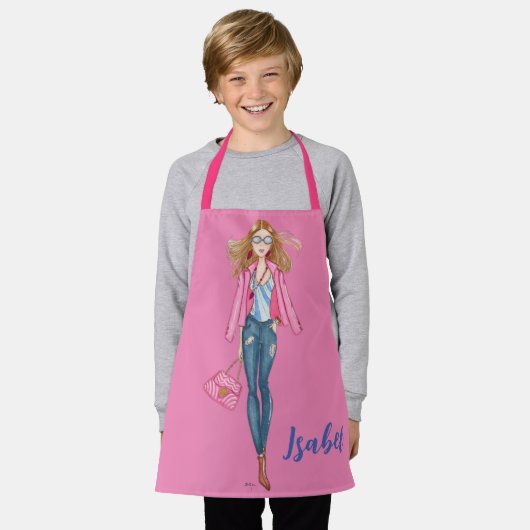 Chica con vaqueros y chaqueta rosa schürze (Getragen)